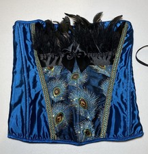 Corset Blue Black Feathers