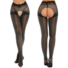 Woman Suspender Pantyhose Open Crotch Tights Glossy Sheer Garter Belt Stockings