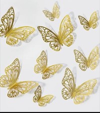 Acrylic Golden Butterfly Cake Decor 12 Non-Edible High-Quality Pieces