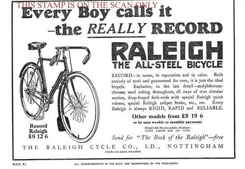1930s advert raleigh - advert, 'record'