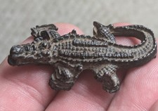 Antique Bronze Thai Amulet of a Crocodile! Buddhist inscriptions! Protection.