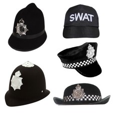 POLICE HAT FANCY DRESS CHECKERED COSTUME ACCESSORY ADULTS KIDS HEN NIGHT COP UK