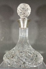 Silver Collar Cut Crystal Glass Mini Ships Decanter/Scent Bottle 6'