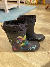 Next 3M Thinsulate Wellies Dino Black Kids Size 2 Wellington Boots