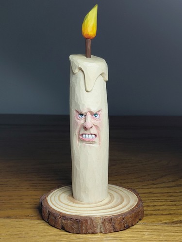 Hand carved wooden - hand, candle