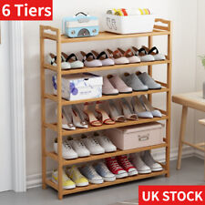 6 TIERS BAMBOO SHOE RACK FOOTWEAR ORGANISER WOODEN STORAGE SHELVES STAND UK