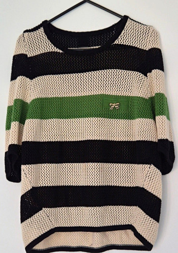 Women striped knit button - striped,
