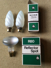 Vintage B.E.L.L. Bulbs. 2 x Twisted Candle Bulbs, 1 Boxed 60W. 1 R80 Reflector