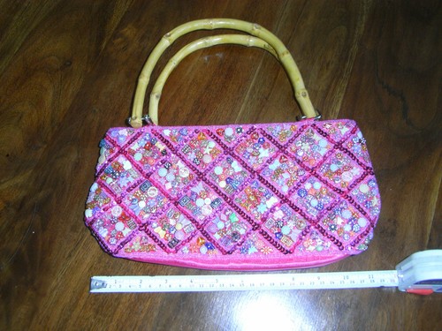 Pink beaded unusual - beaded, handbag