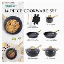 14pcs Black Granite Non Stick