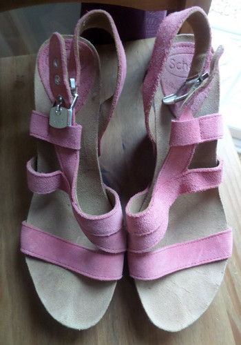 Ladies scholl pink suede - pink, wedge