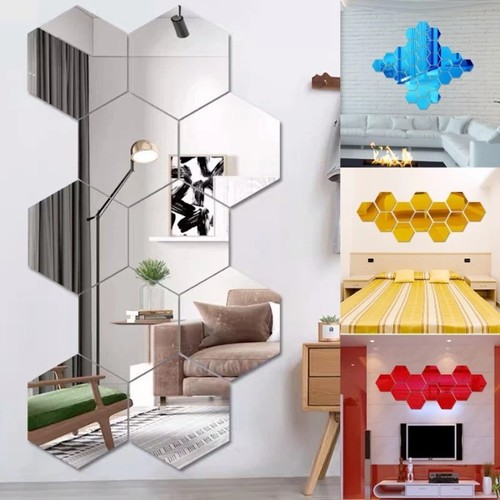 12pcs hexagon mirror wall - 3d,