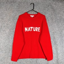 M&S x Bella Freud Jumper Size Large Red Wool Cashmere Chunky Knit Nature Slogan