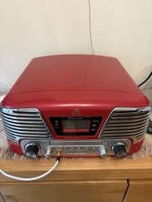 GPO Memphis 4 in 1 Music Centre with CD Player Vinyl Turntable Record Player Red