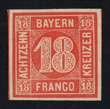 Rare Bavaria German States Stamp 1862 18kr Sc #14 Mint OG Signed Reverse VF