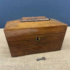 ANTIQUE WOODEN SARCOPHAGUS SHAPED MAHOGANY TEA CADDY BOX W/ KEY