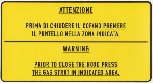 Hood closing warning sticker - closing,