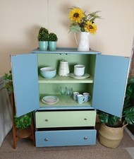 Art deco Stag Wooden Cupboard.  Kitchen Bedroom Storage.  Dovetail Joints. Blue 