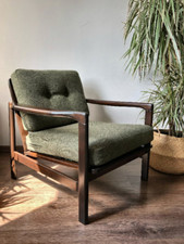 Olive linen Century Vintage Danish Style Armchair 1960s-70s