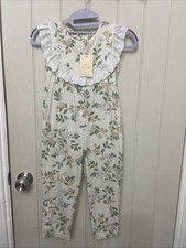 Girls Cream Floral Print Jumpsuit With Ruffle Trim From Dolly Wears Age 4-5 Yrs