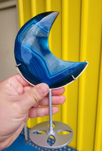 Blue laced agate crystal moon - blue,