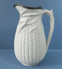 Antique Staffordshire Parian Jug  Relief moulded  Sweetcorn, missing Pewter lid