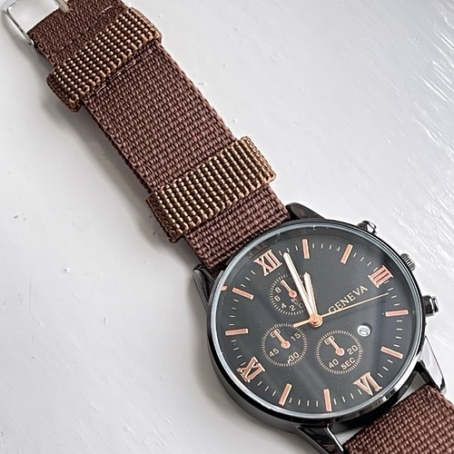 Mens wrist watch brown strap - brown,