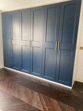 IKEA PAX Wardrobe 3m – Dark Blue with Dowsing & Reynolds Gold Hive Handle