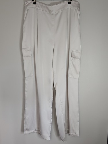 Cream satin wide leg cargo - wide,