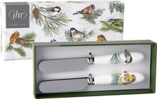Charming Birds Butter Spreader  Set of 2, Porcelain Handles, Stainless Steel