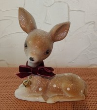 Cute Resin Baby Deer Ornament - Glittery! With Velvet Bow and Bell