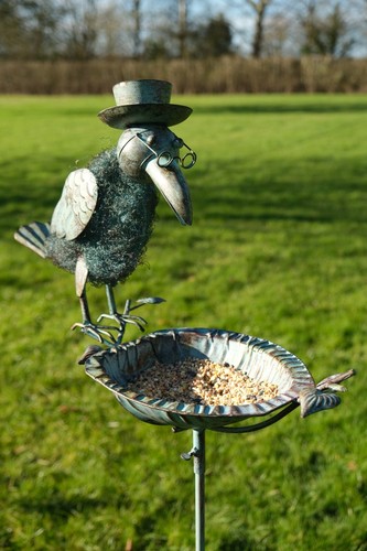 Verdigris crow bird bath - crow,