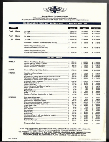 Morgan prices optional extras - prices,