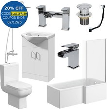 Complete Bathroom Suite L Shaped Bath RH Shower Toilet Basin Taps Vanity Unit