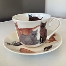 ROY KIRKHAM FINE BONE CHINA LARGE CUP & SAUCER ‘CATS GALORE’