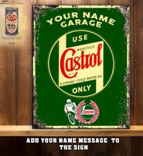 PERSONALISED CASTROL OIL 2 STROKE MOTORCYCLE RETRO GARAGE SHED METAL SIGN RS262
