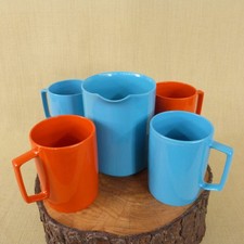 Vintage Melaware Melamine Picnic Ware Retro Camper Set Orange Blue Mugs Jug Set