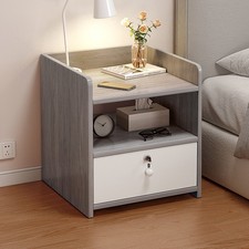Small Bedside Cabinet Bedroom Side Table W/ Lockable Drawer & Open Storage Shelf