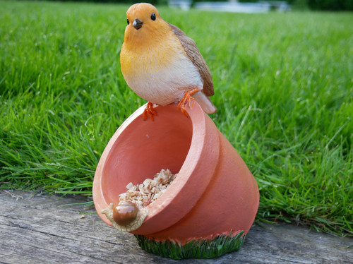 Resin red robin bird feeder - red,