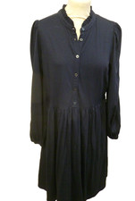 BODEN UK 14 P Navy Willow Frill Shirt Dress - Jersey Button Up Midi Brand New