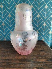 Vintage Bedside Water Carafe & Glass Tumbler Set Frosted Pink Lustre