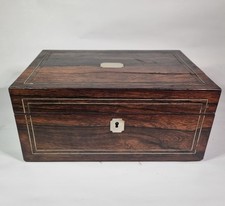 Antique mother of pearl inlaid Wooden Box Jewellery Trinkets sewing 25 x 18 cm