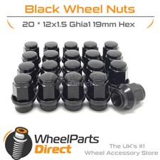 Wheel Nuts (20) 12x1.5 Ghia Black for Ford Focus [Mk2] 04-11 on Original Wheels