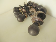 Antique Wooden Door Knobs Handles Brass Plates OId Wood Victorian - £33each
