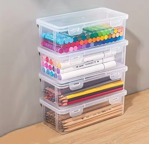 4pcs clear plastic pencil box - plastic,