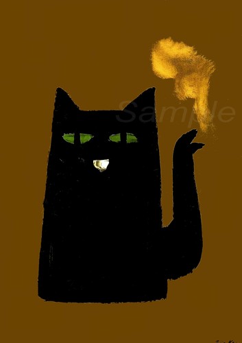 Black cat coffee wall - wall, art
