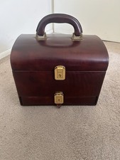 Vintage Brown Leather 2 Tier Vanity Case Or Jewellery Case With Velvet Interior