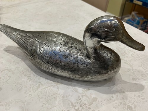 Wooden silver duck ornament