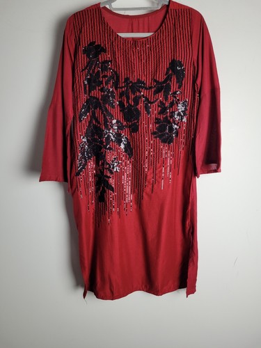 Red sequin embroidered - sequin, kurta
