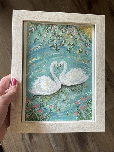 Swan painting gouache paint - gouache,